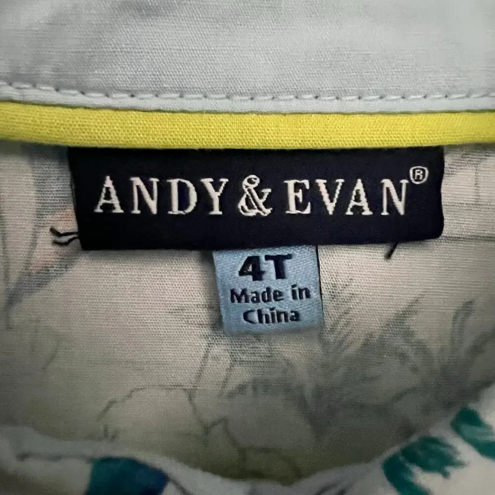 Andy & Evan Boys 4T Hawaiian Shirt Blue Sailboat Palm Tree Vacation